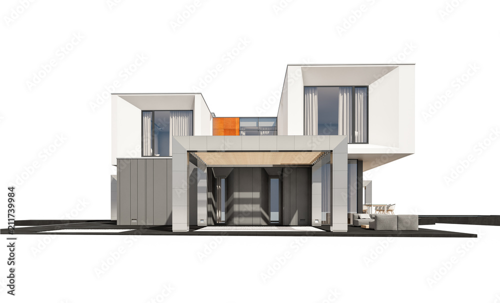 3d rendering of modern house isolated on white.