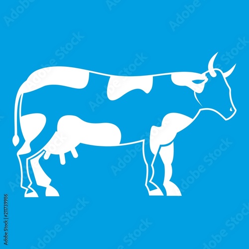Cow icon white isolated on blue background vector illustration