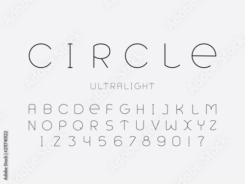 Circle ultralight font. Vector alphabet