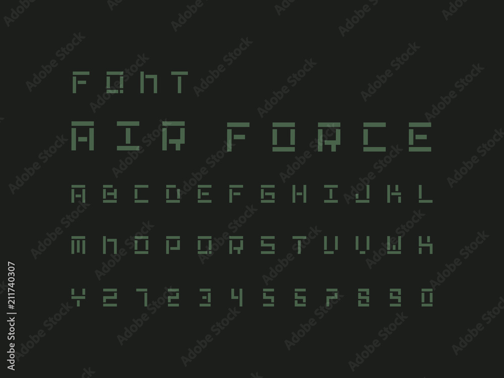 Air Force font. Vector alphabet 
