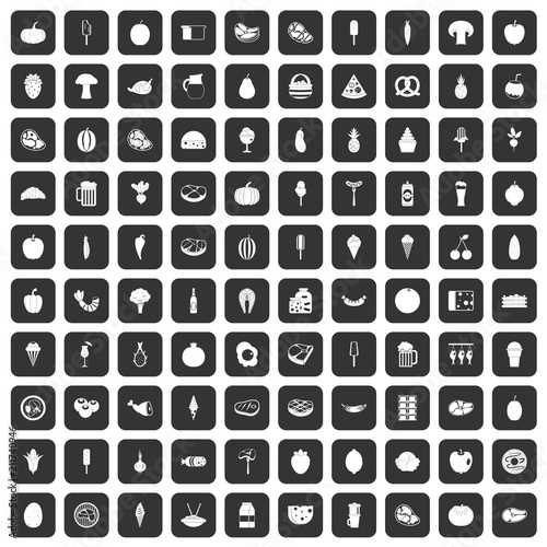100 food icons set in black color isolated vector illustration