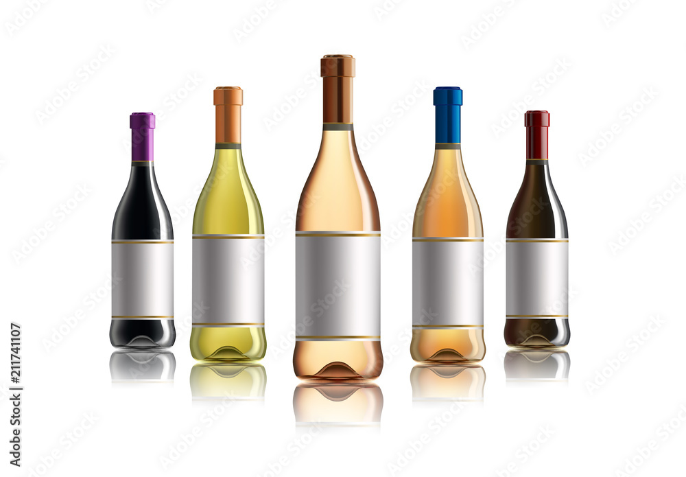 Red wine bottle. Set of white, rose, and red wine bottles. isolated on white background. Red wine bottle. Set of white, rose, and red wine bottles. isolated on white background.