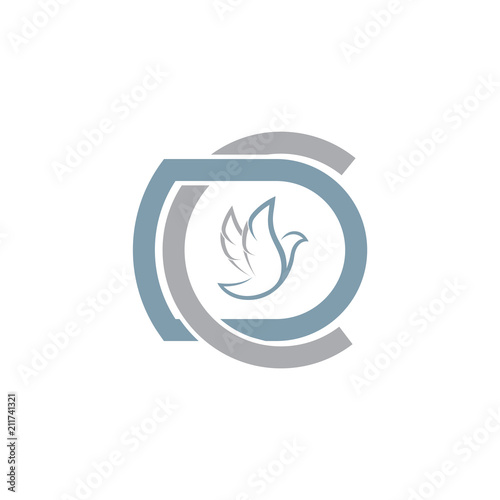 DC Letter with dove vector Logo element. Cremations design collection. Vector illustration