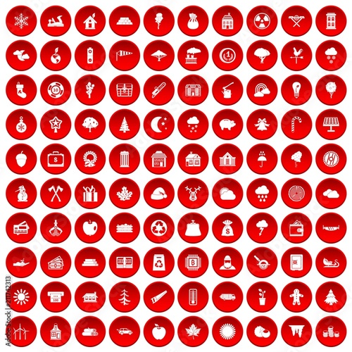 100 lumberjack icons set in red circle isolated on white vectr illustration