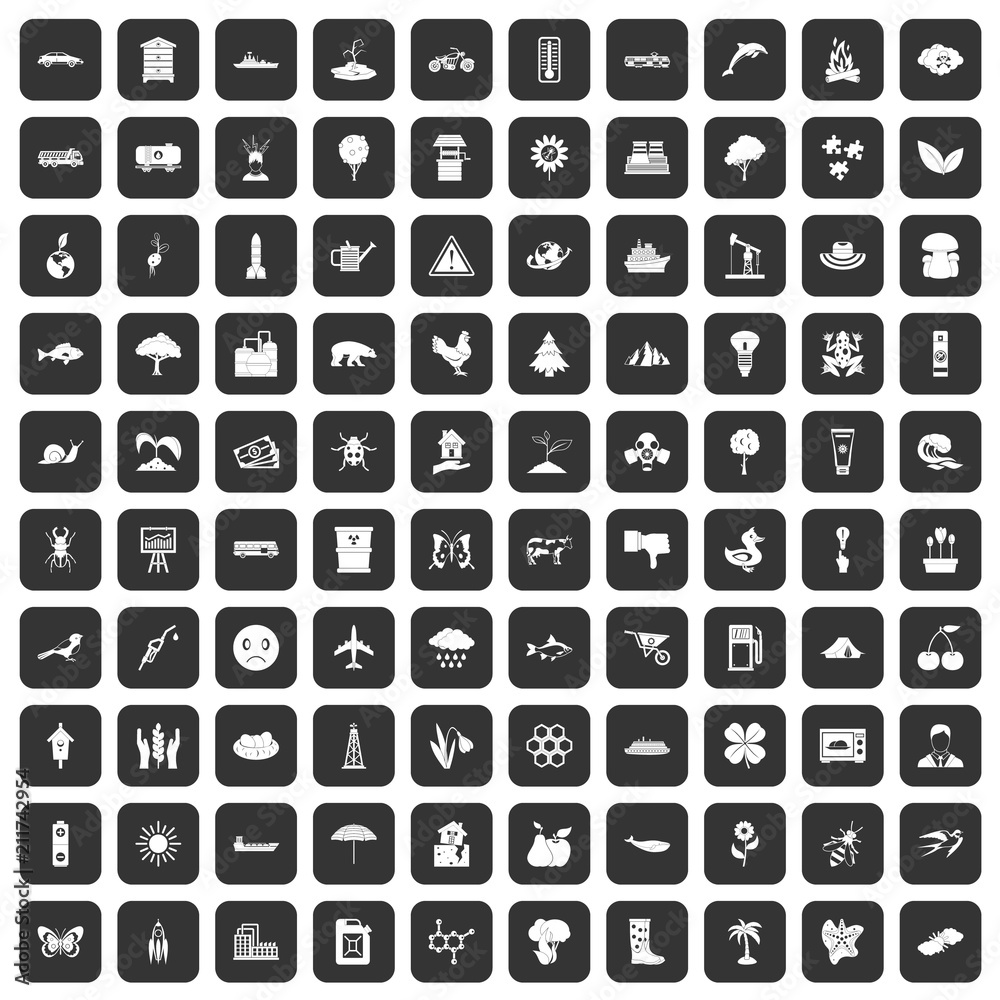100 global warming icons set in black color isolated vector illustration