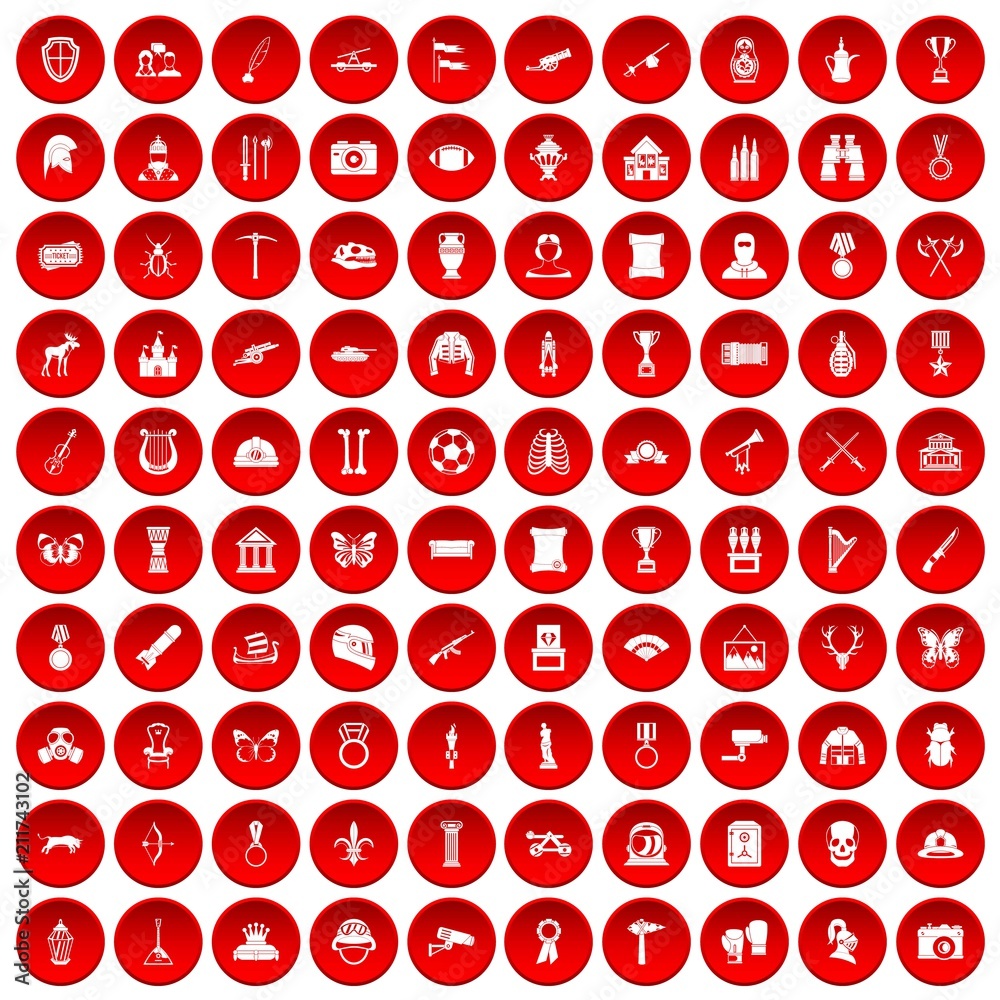 100 museum icons set in red circle isolated on white vectr illustration 100 museum icons set in red circle isolated on white vectr illustration