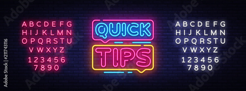 Quick Tips Neon sign vector design template. Quick tips neon text, light banner design element colorful modern design trend, night bright advertising, bright sign. Vector. Editing text neon sign