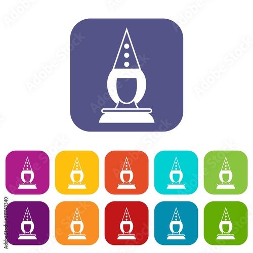 Pierrot clown icons set vector illustration in flat style in colors red, blue, green, and other