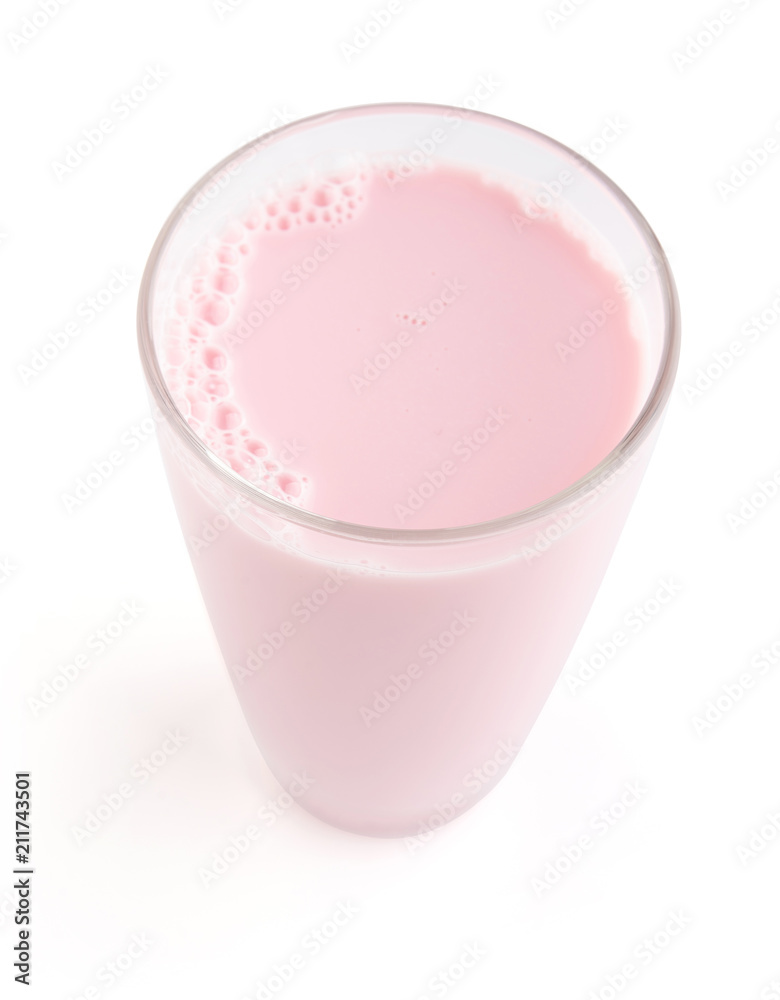 Strawberry milk in a glass isolated on white background, clipping path. Strawberry milk in a glass isolated on white background, clipping path.