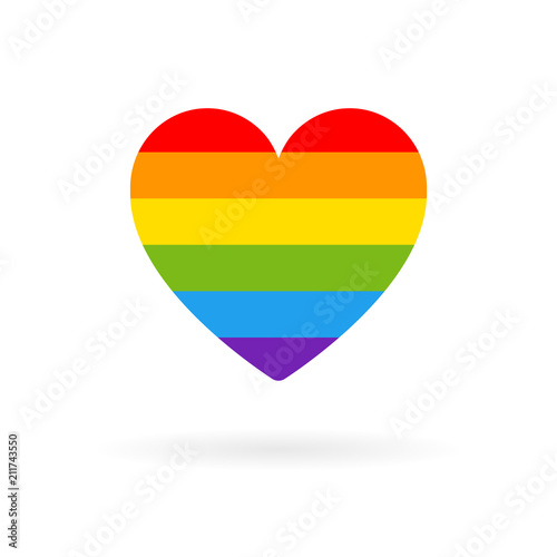 Pride LGBT heart vector icon, Lesbian gay bisexual transgender concept love symbol. Flag Color rainbow flat design sign isolated on white. Colored horizontal stripes