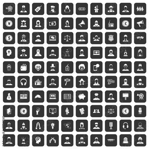 100 headhunter icons set in black color isolated vector illustration