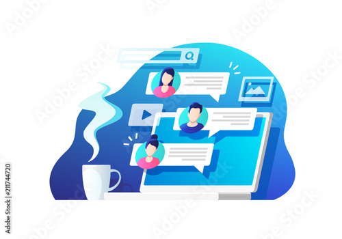 Communication, dialog, conversation on an online forum and internet chatting concept. Vector illustration.