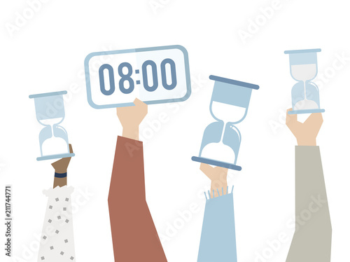 Illustration of hands with time management