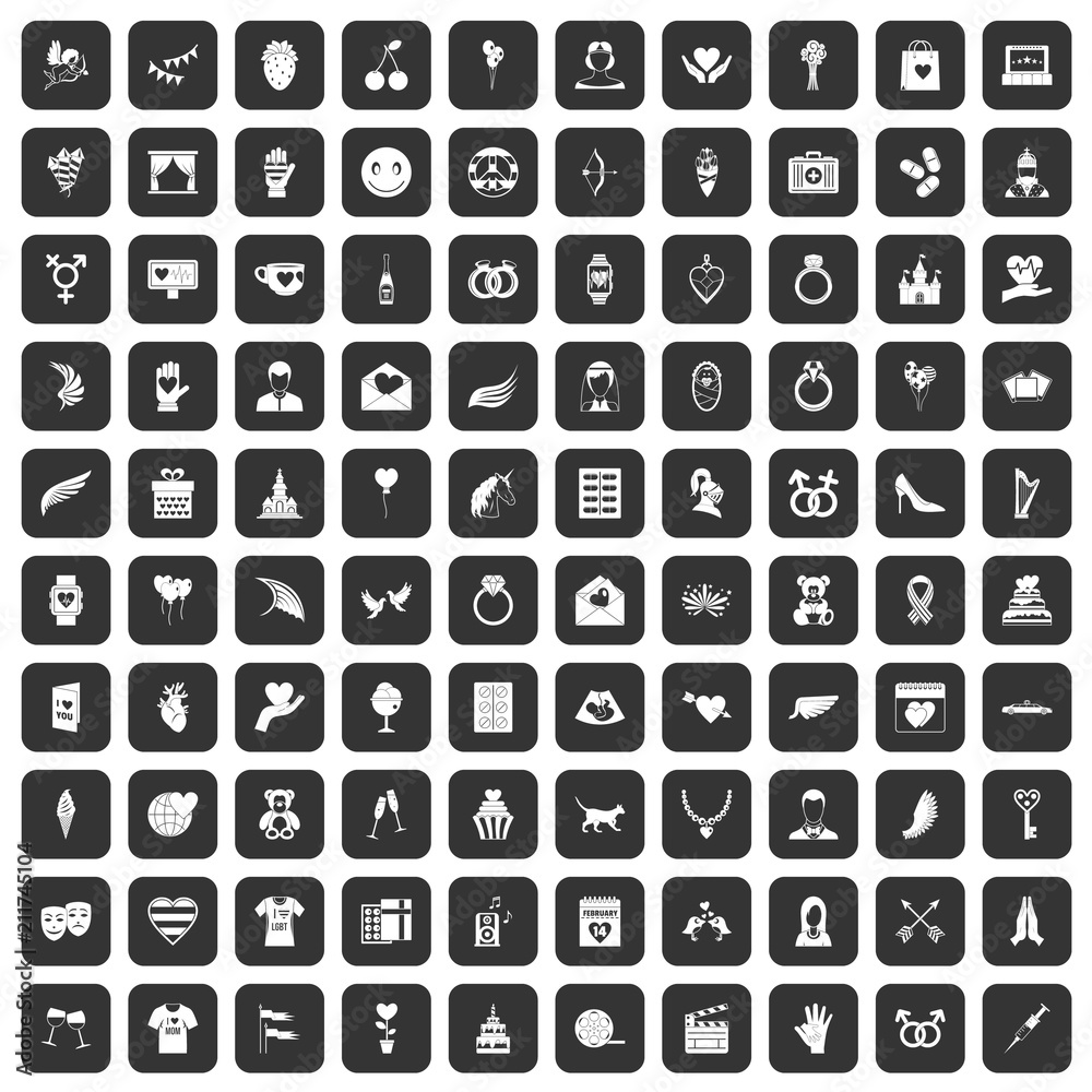 100 heart icons set in black color isolated vector illustration 100 heart icons set in black color isolated vector illustration