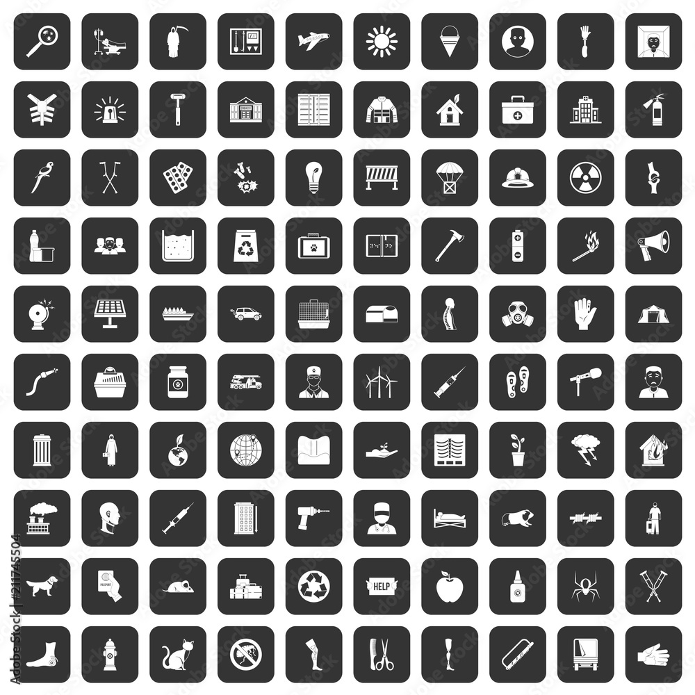 100 help icons set in black color isolated vector illustration 100 help icons set in black color isolated vector illustration