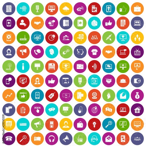 100 help desk icons set in different colors circle isolated vector illustration