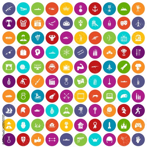 100 hero icons set in different colors circle isolated vector illustration