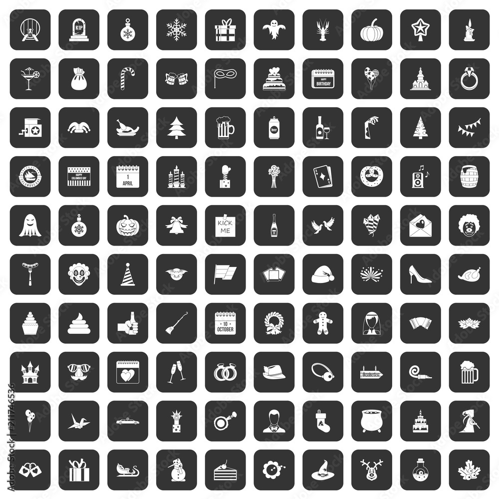 100 holidays icons set in black color isolated vector illustration 100 holidays icons set in black color isolated vector illustration