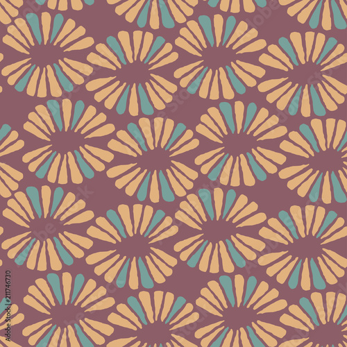 Seamless vector warm pattern with retro flowers for fabric, textile, wrapping, craft