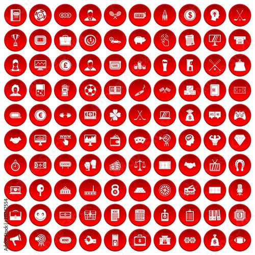 100 sweepstakes icons set in red circle isolated on white vectr illustration