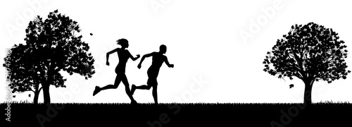 Runners or Joggers Exercising in the Park 