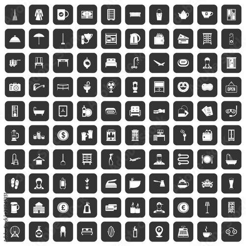 100 inn icons set in black color isolated vector illustration
