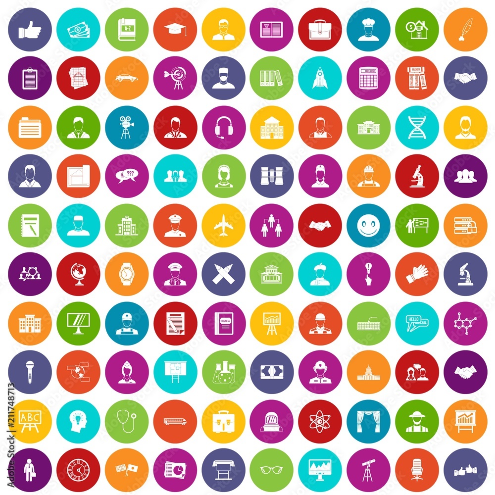 100 intelligent icons set in different colors circle isolated vector illustration 100 intelligent icons set in different colors circle isolated vector illustration