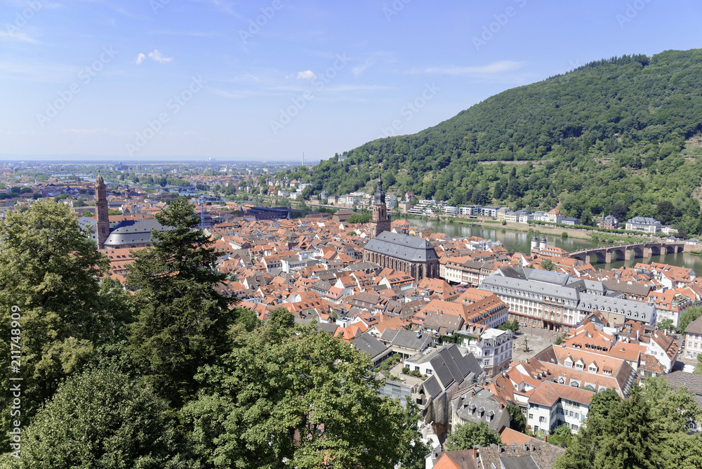 Aussicht auf die Altstadt und den Fluss Neckar, Heidelberg, Baden-Württemberg, Deutschland, Europa