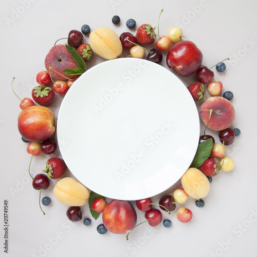Collection of various fresh fruits and berries.,