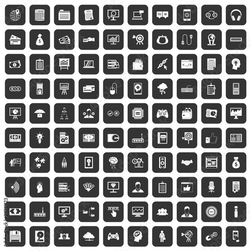 100 IT business icons set in black color isolated vector illustration