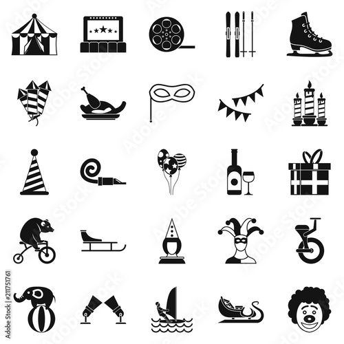 Performance of clowns icons set. Simple set of 25 performance of clowns icons for web isolated on white background