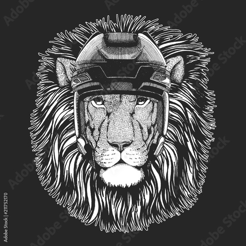 Canvas Print Wild animal wearing hockey helmet. Print for t-shirt design.