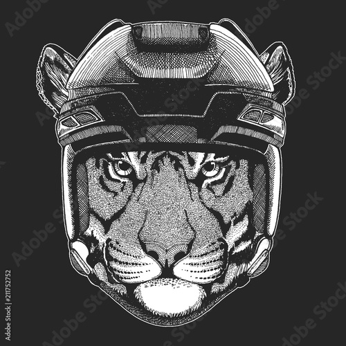 Canvas Print Wild tiger Wild animal wearing hockey helmet