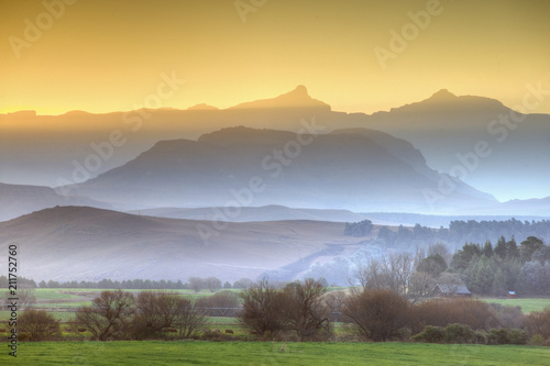 Southern drakensberg at dusk, off Route 176, Kwazulu Natal, South Africa, photo