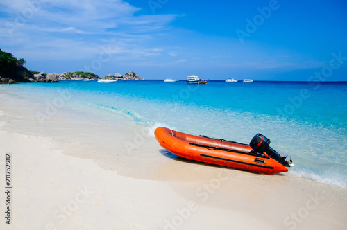 Similan island white sand beach and vibrant turquoise blue Andaman sea. Phang Nga - Phuket, Thailand