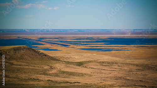 Landscape of Sudochye lake aka part of former Aral sea at Urga fishing village, Karakalpakstan, Uzbekistan photo