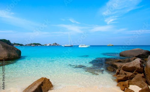 Similan island and vibrant turquoise blue Andaman sea. Phang Nga - Phuket, Thailand