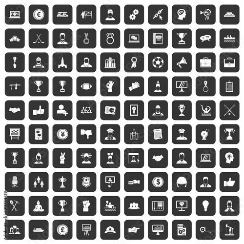 100 leadership icons set in black color isolated vector illustration