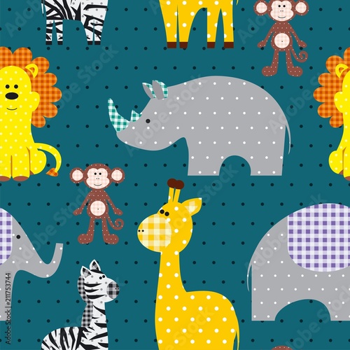 Seamless vector pattern whith cute textile animals