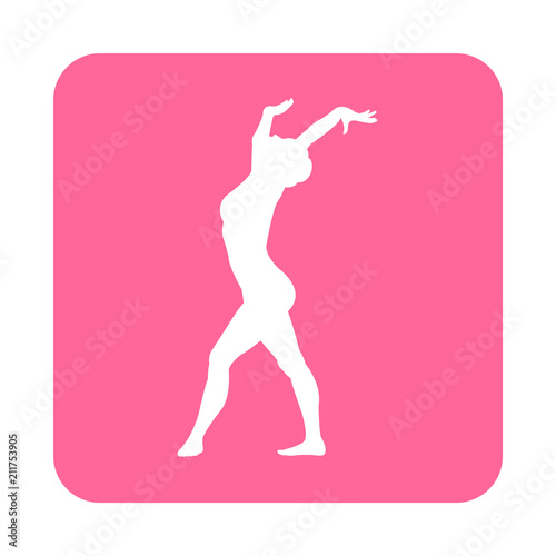 Icono plano silueta mujer gimnasia en suelo en cuadrado rosa