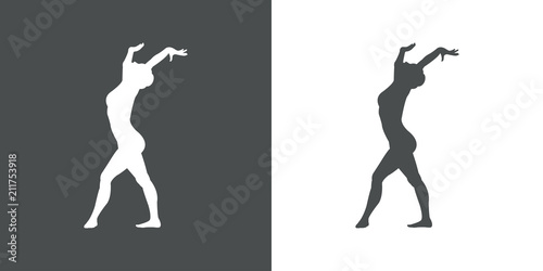 Icono plano silueta mujer gimnasia en suelo en gris y blanco
