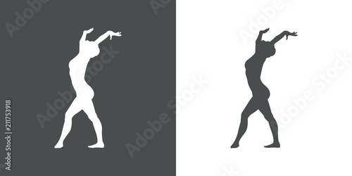 Icono plano silueta mujer gimnasia en suelo en gris y blanco