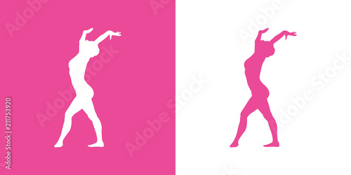 Icono plano silueta mujer gimnasia en suelo en rosa y blanco