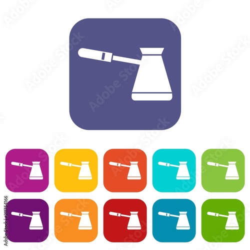Coffee cezve icons set vector illustration in flat style in colors red, blue, green, and other