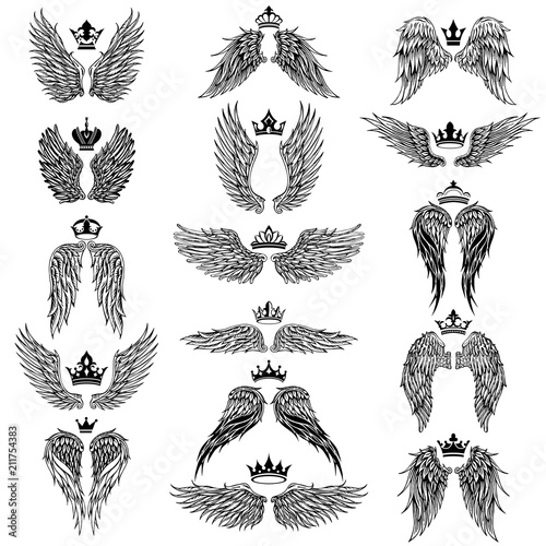 Wings with Crowns Vector silhouettes