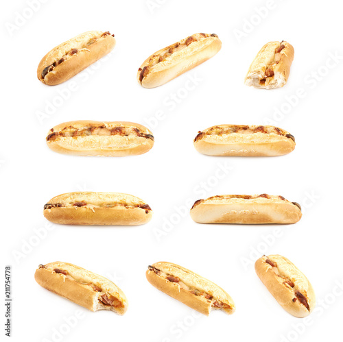 Pizza toppings pastry bun isolated