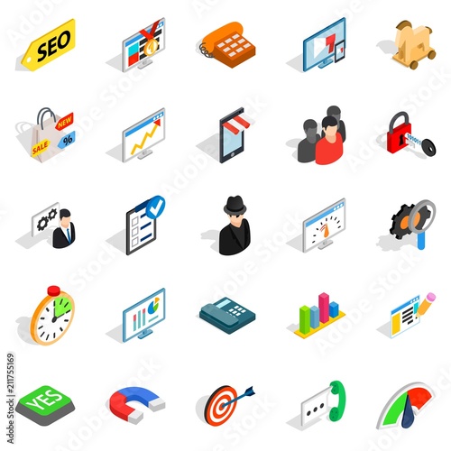 SEO help icons set. Isometric set of 25 SEO help vector icons for web isolated on white background