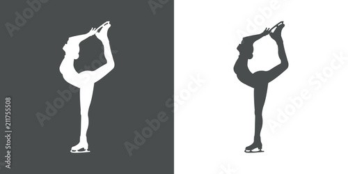 Icono plano silueta mujer patinando sobre hielo en gris y blanco