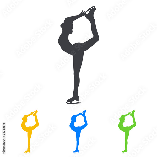 Icono plano silueta mujer patinando sobre hielo en varios colores