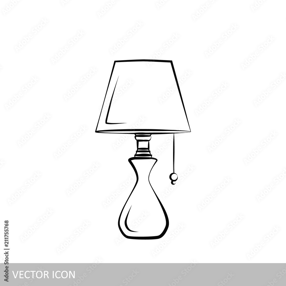 Lamp. Icon of a night table lamp in the style of linear design. Lamp. Icon of a night table lamp in the style of linear design.